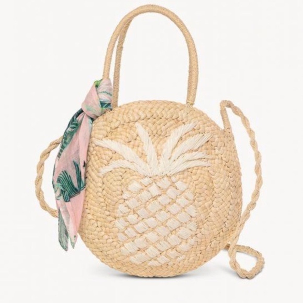 NWT Spartina 449 Retreat Round Straw Tote Pineapple Cabana Leaf
